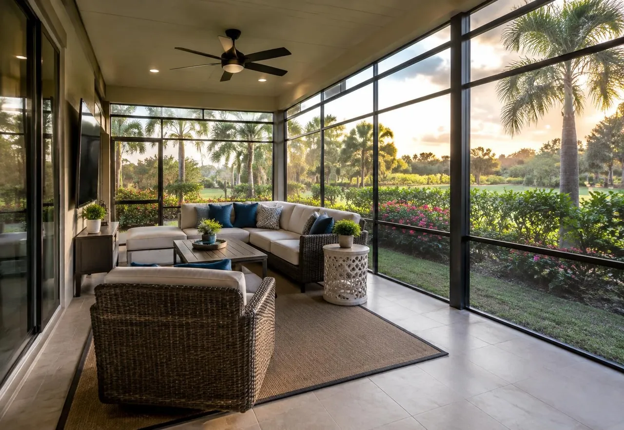 Screened lanai enclosure with outdoor seating in Venice, FL